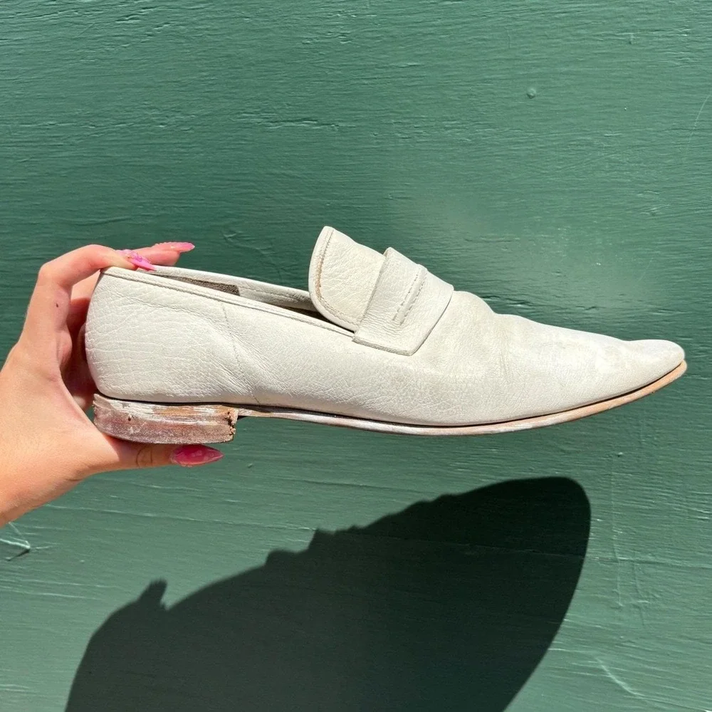 Vintage Flagg Bros Mens White Leather Penny Loafers Mod 60s 70s Slip On Shoes